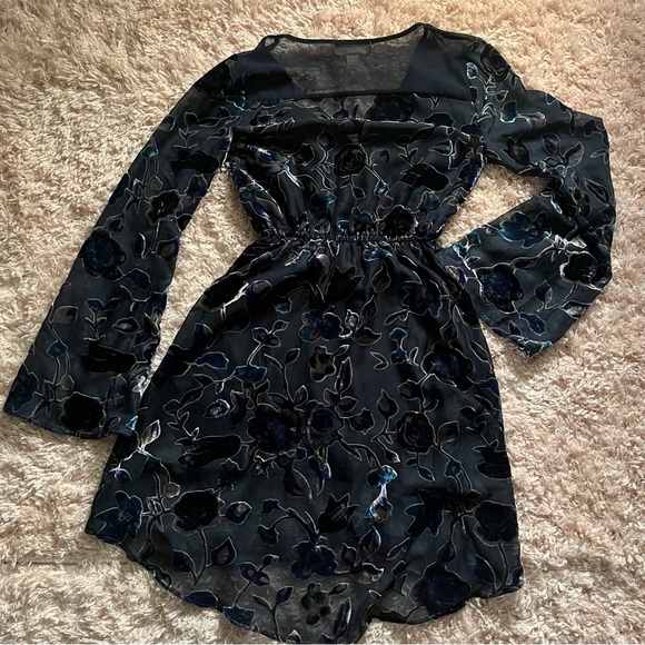 Blue Burnout Velvet Dress - Picture 2 of 5